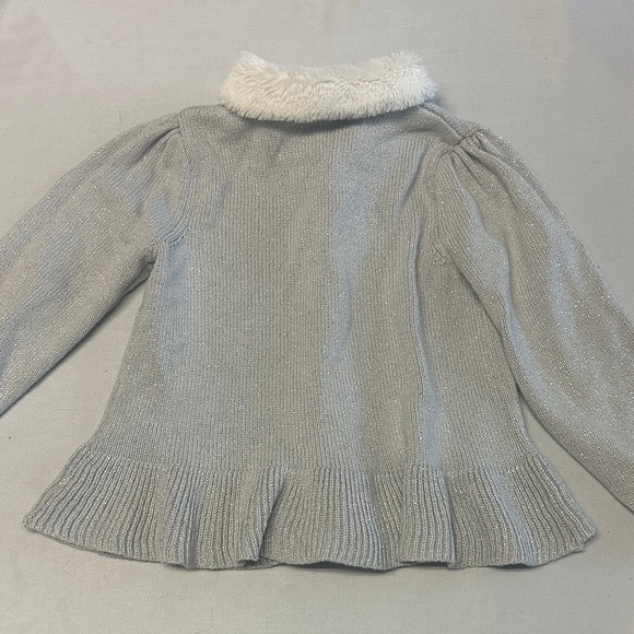 Gymboree - Silver Knit Cardigan with Faux Fur Collar - Picture 5 of 6